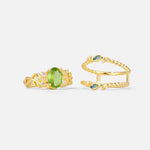 Oval Cut Peridot Moss Agate Leaf Vine Bridal Ring Set - White-Gold