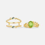 Oval Cut Peridot Moss Agate Leaf Vine Bridal Ring Set - Additional view