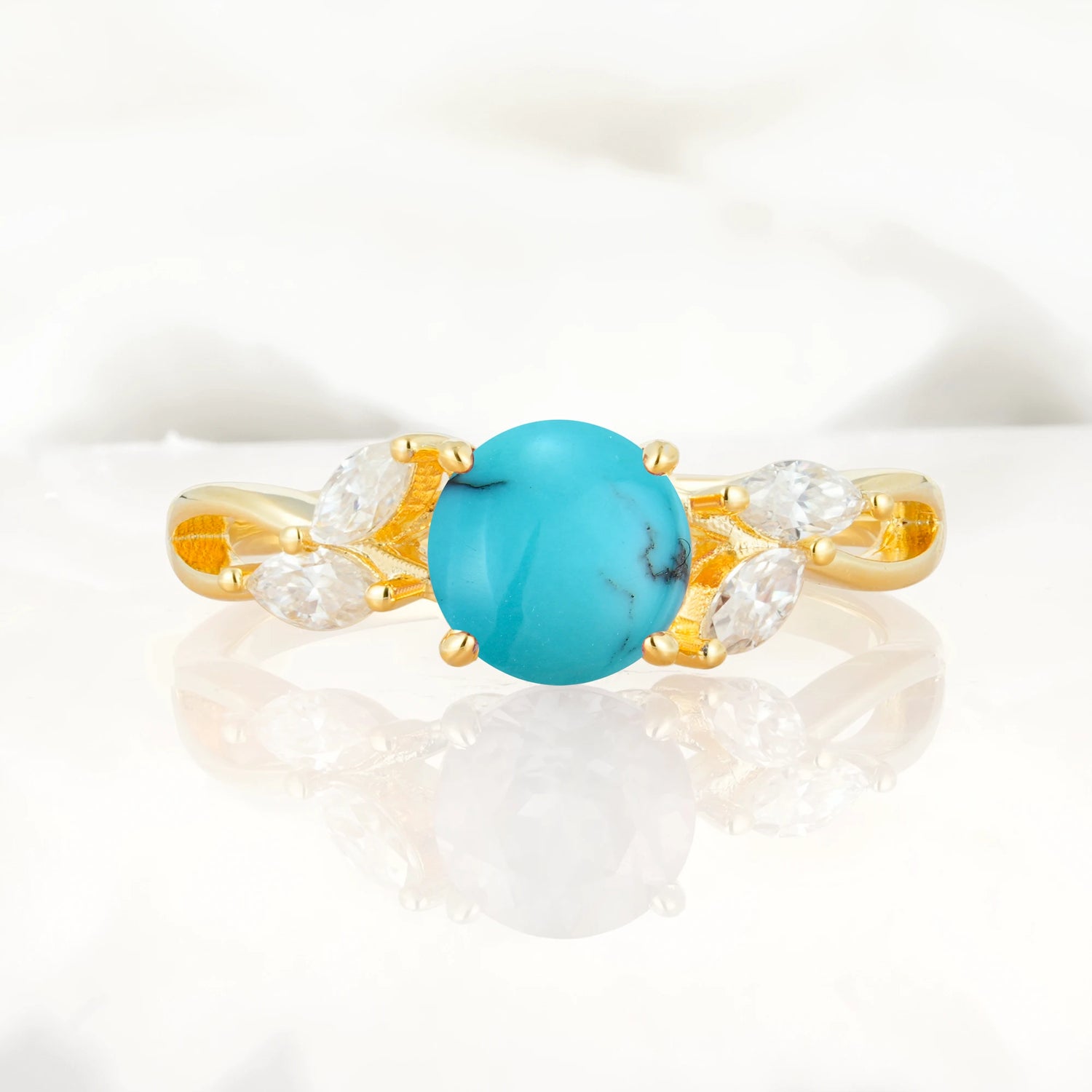 Twisted Band Round Cut Turquoise Engagement Ring with Marquise Accent