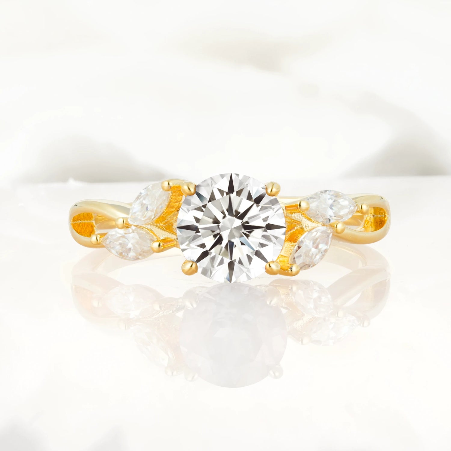 Twisted Band Round Cut Lab Diamond Engagement Ring with Marquise Accent