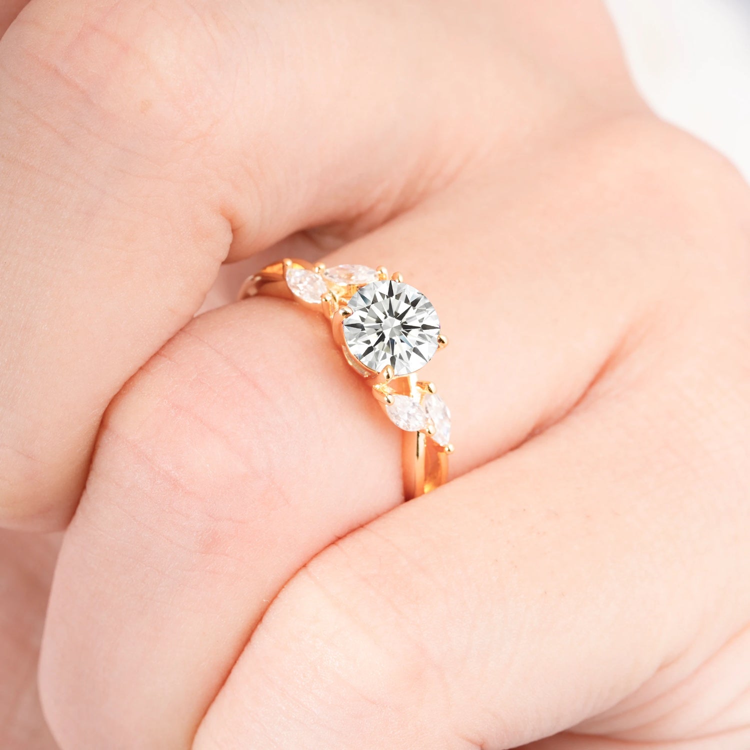 Twisted Band Round Cut Lab Diamond Engagement Ring with Marquise Accent