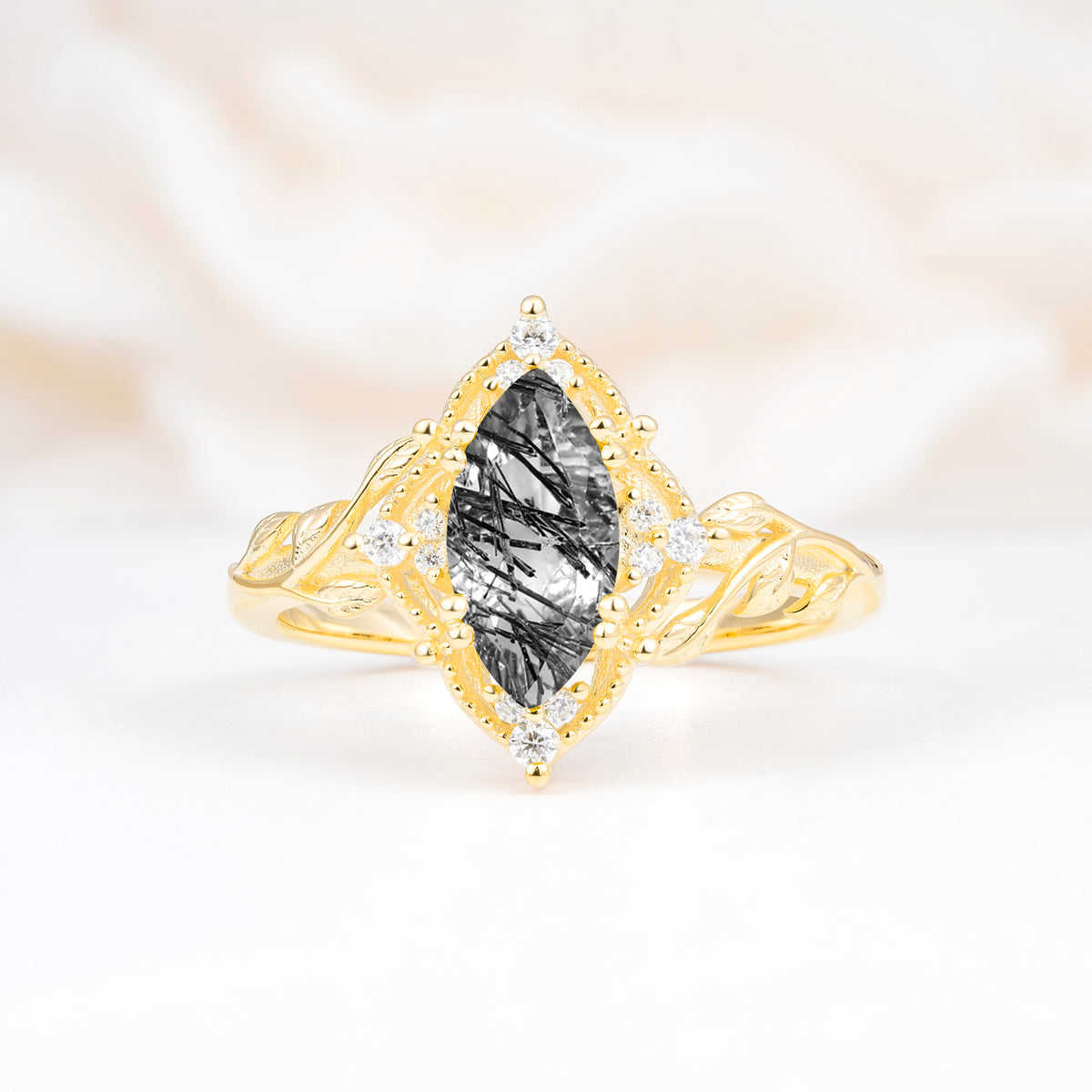 SR17577 Black Rutilated Quartz Ring - Yellow-Gold