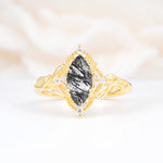 SR17577 Black Rutilated Quartz Ring - Yellow-Gold