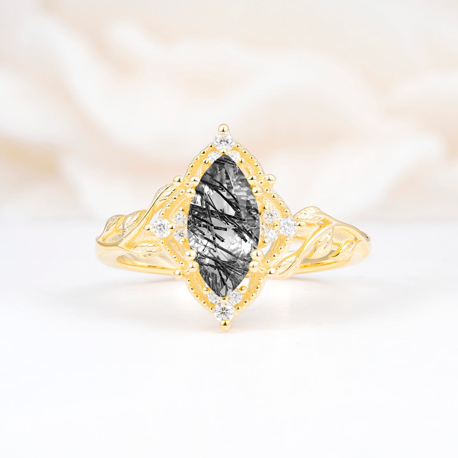 SR17577 Black Rutilated Quartz Ring - Yellow-Gold
