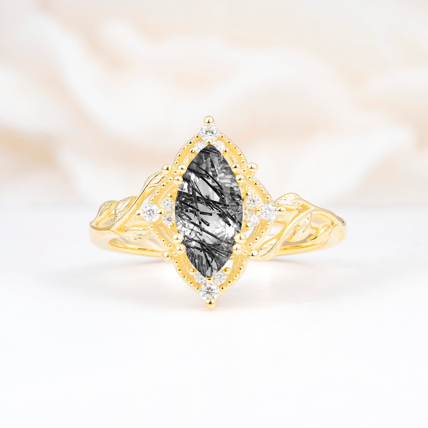 SR17577 Black Rutilated Quartz Ring - Yellow-Gold