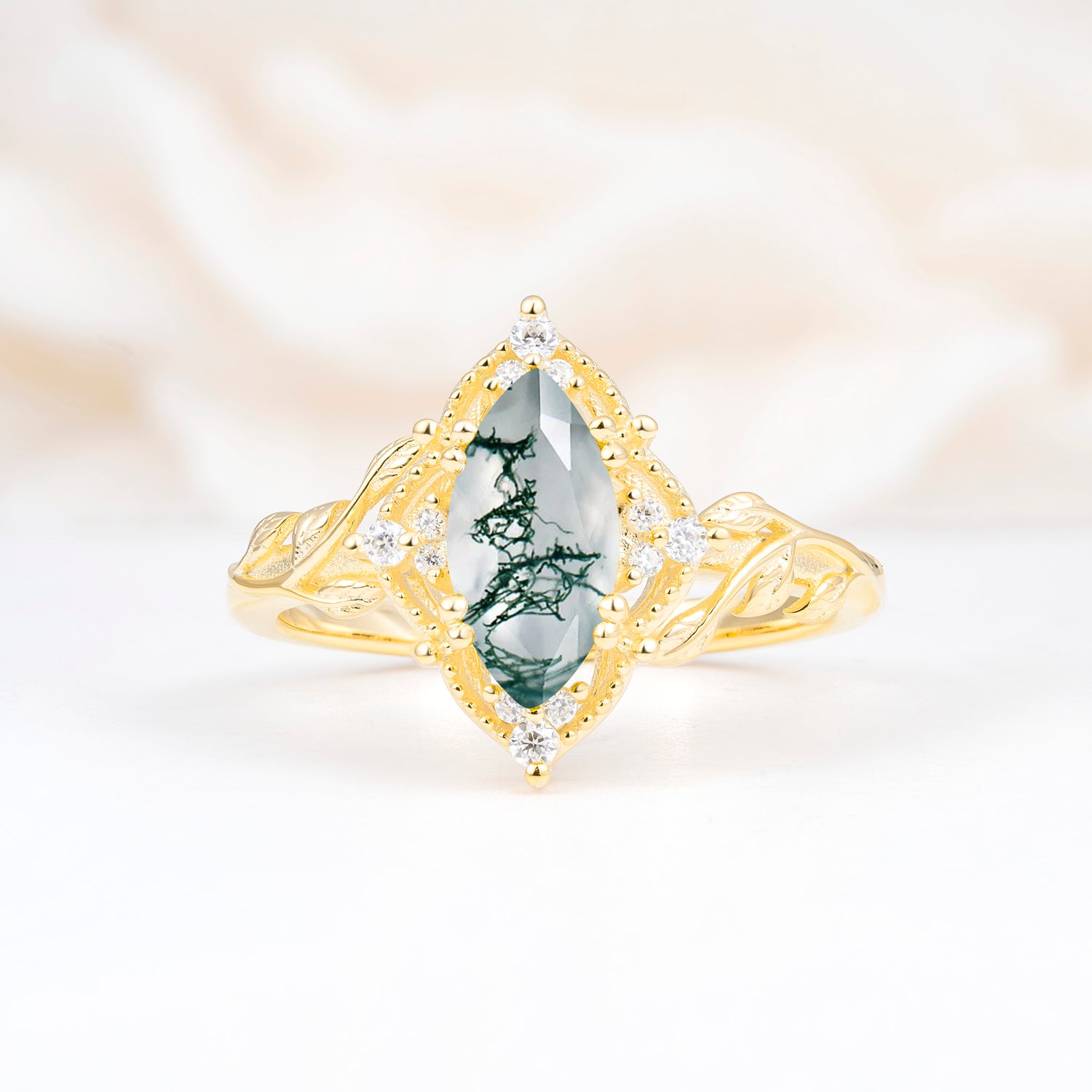 SR17577 Moss Agate Ring - Yellow-Gold