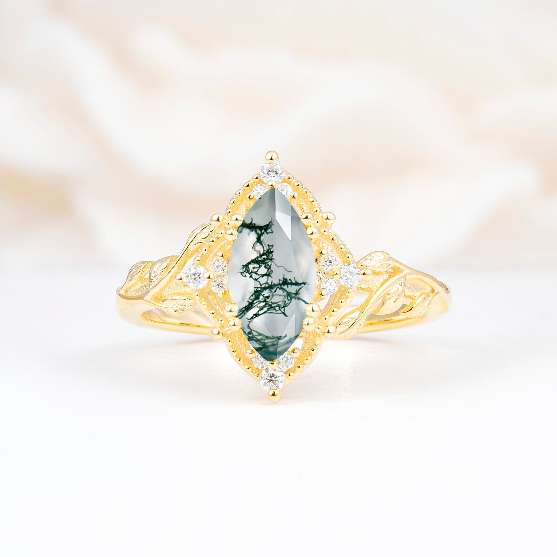 SR17577 Moss Agate Ring - Yellow-Gold