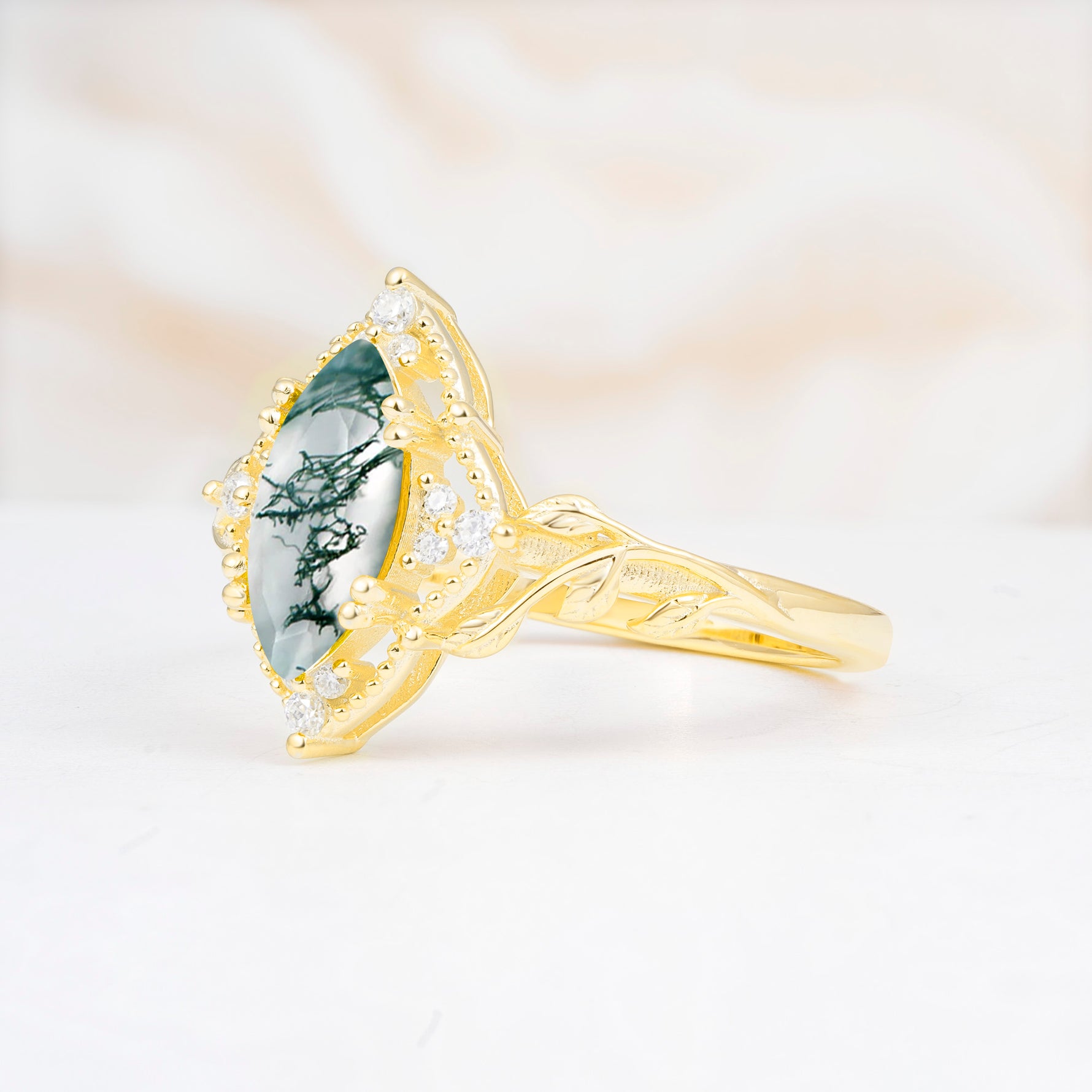 SR17577 Moss Agate Ring - White-Gold