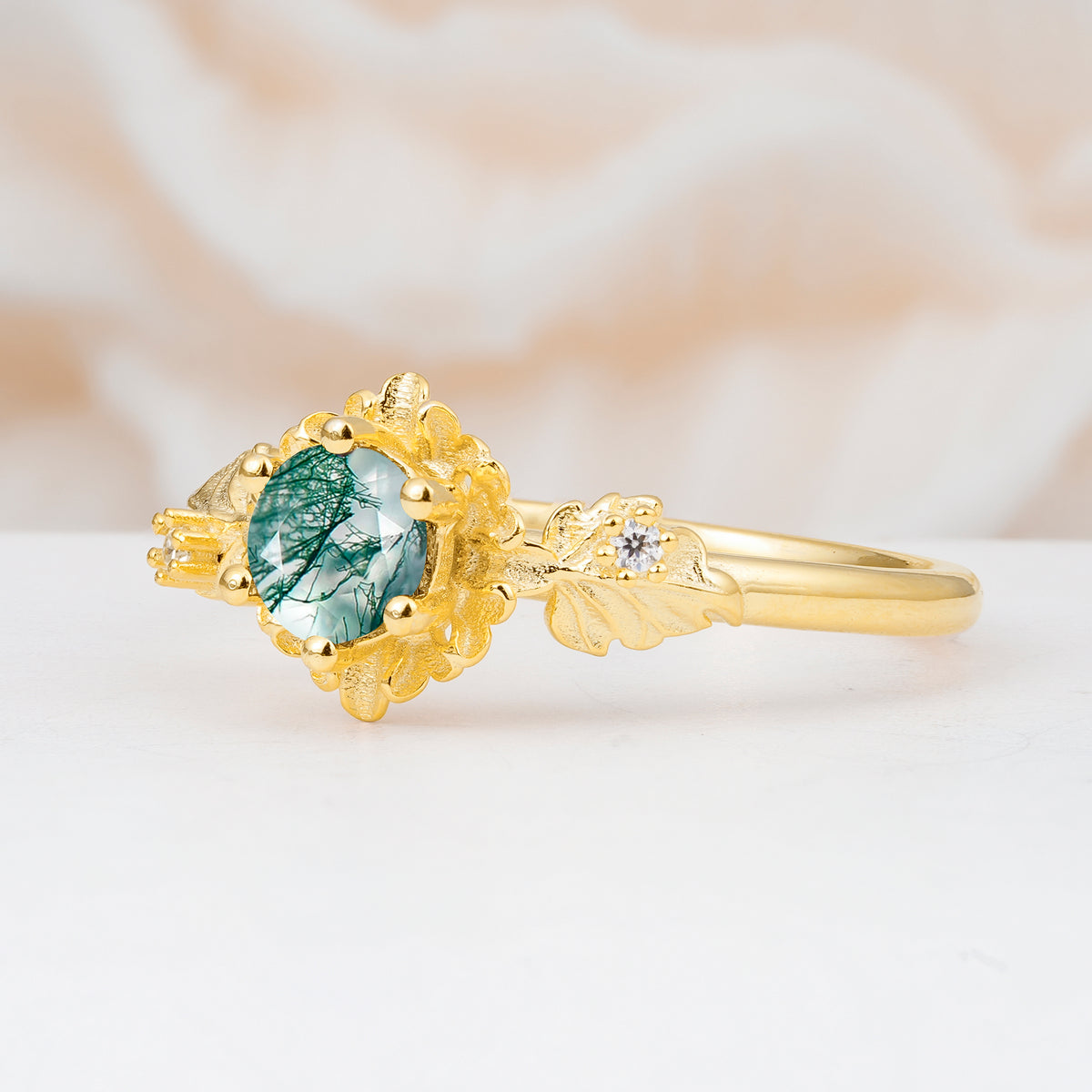 SR17583 Moss Agate Ring - White-Gold