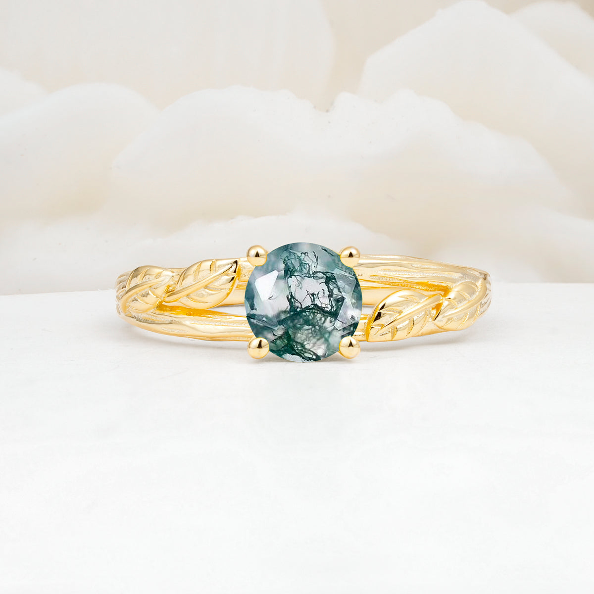 SR17587 Moss Agate Ring - Yellow-Gold