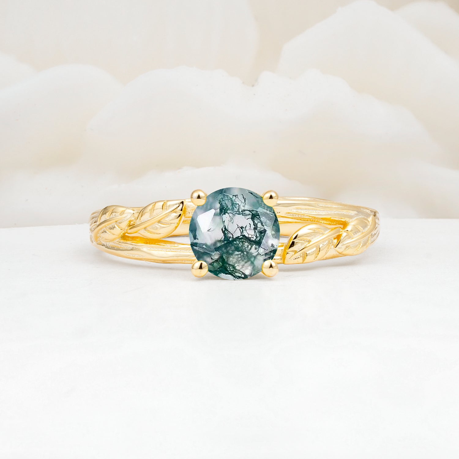 SR17587 Moss Agate Ring - Yellow-Gold