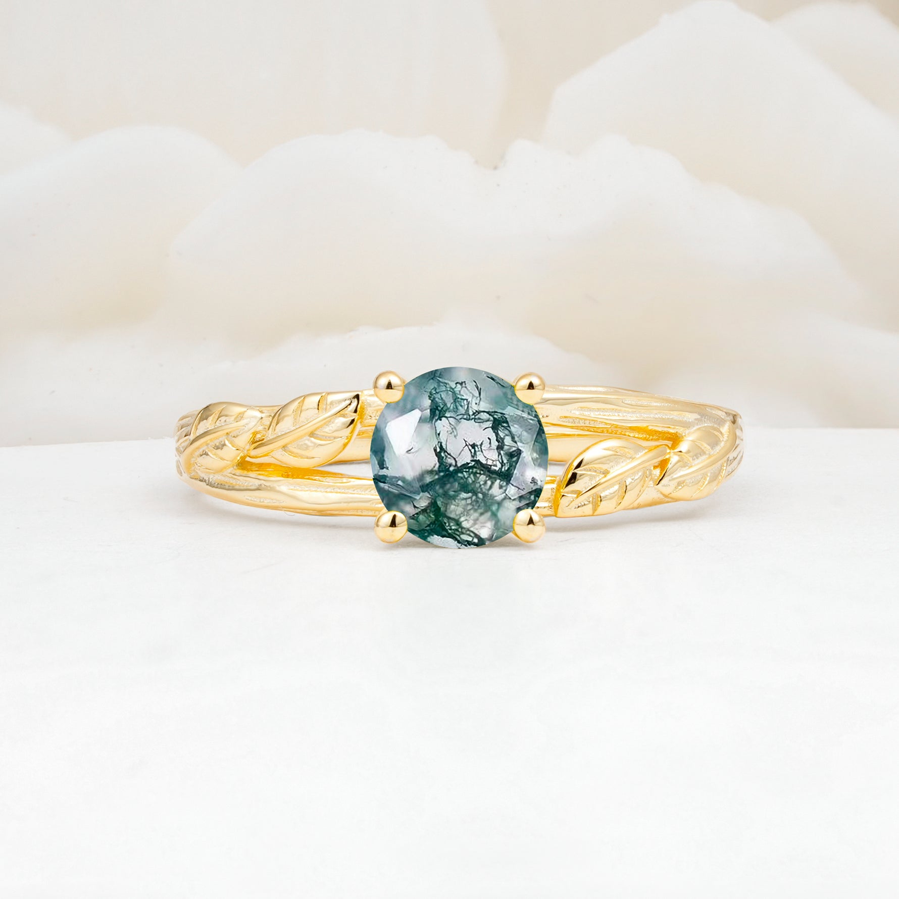 SR17587 Moss Agate Ring - Yellow-Gold