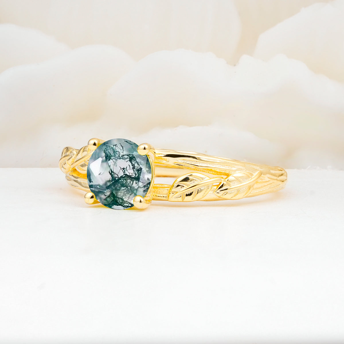 SR17587 Moss Agate Ring - White-Gold