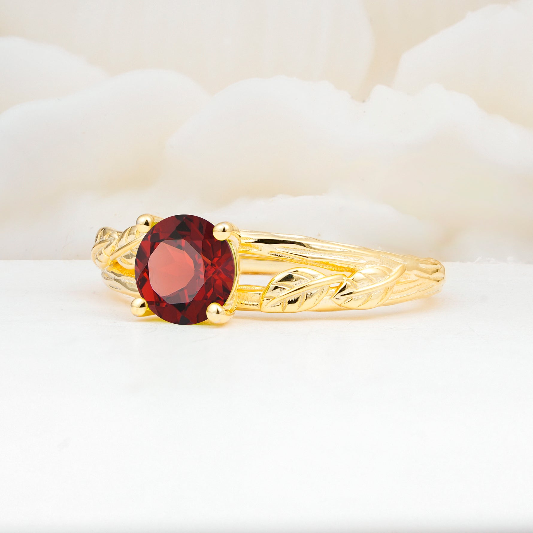 SR17587 Garnet Ring - White-Gold