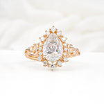 Vintage Pear Cut Halo Ornate Scroll Moissanite Engagement Ring - Additional view