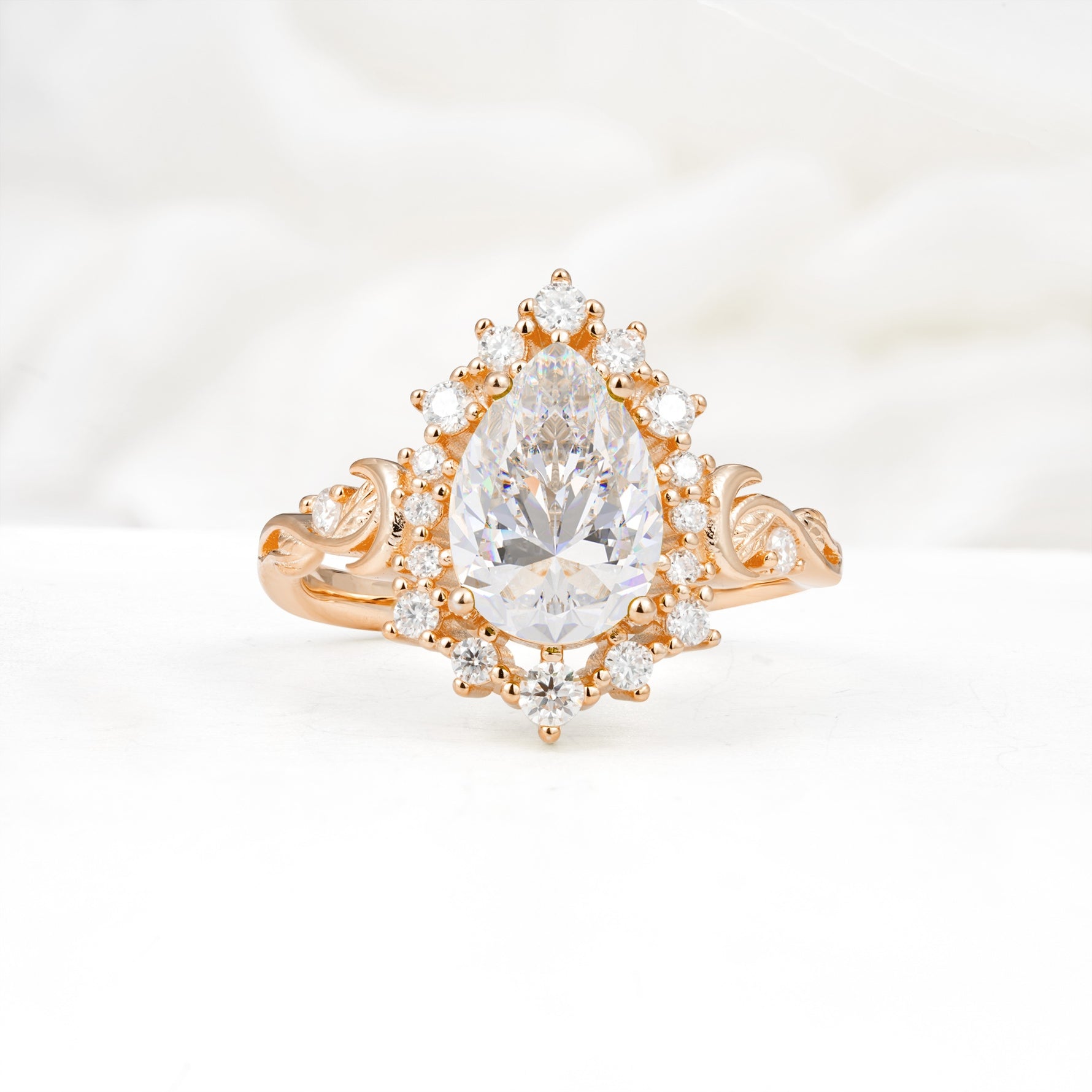 Vintage Pear Cut Halo Ornate Scroll Moissanite Engagement Ring - Additional view
