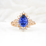 Vintage Pear Cut Halo Ornate Scroll Sapphire Engagement Ring - Additional view