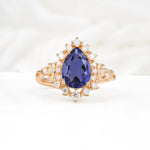 Vintage Pear Cut Halo Ornate Scroll Tanzanite Engagement Ring - Additional view