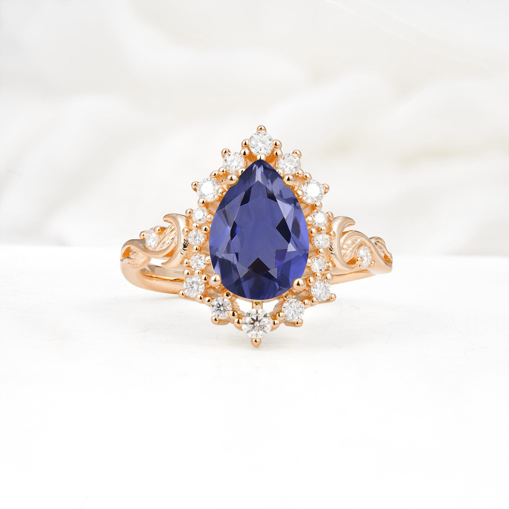 Vintage Pear Cut Halo Ornate Scroll Tanzanite Engagement Ring - Additional view