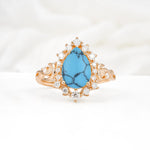 Vintage Pear Cut Halo Ornate Scroll Turquoise Engagement Ring - Additional view