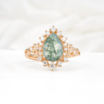 Vintage Pear Cut Halo Ornate Scroll Moss Agate Engagement Ring - Additional view