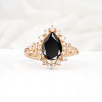 Vintage Pear Cut Halo Ornate Scroll Black Onyx Engagement Ring - Additional view