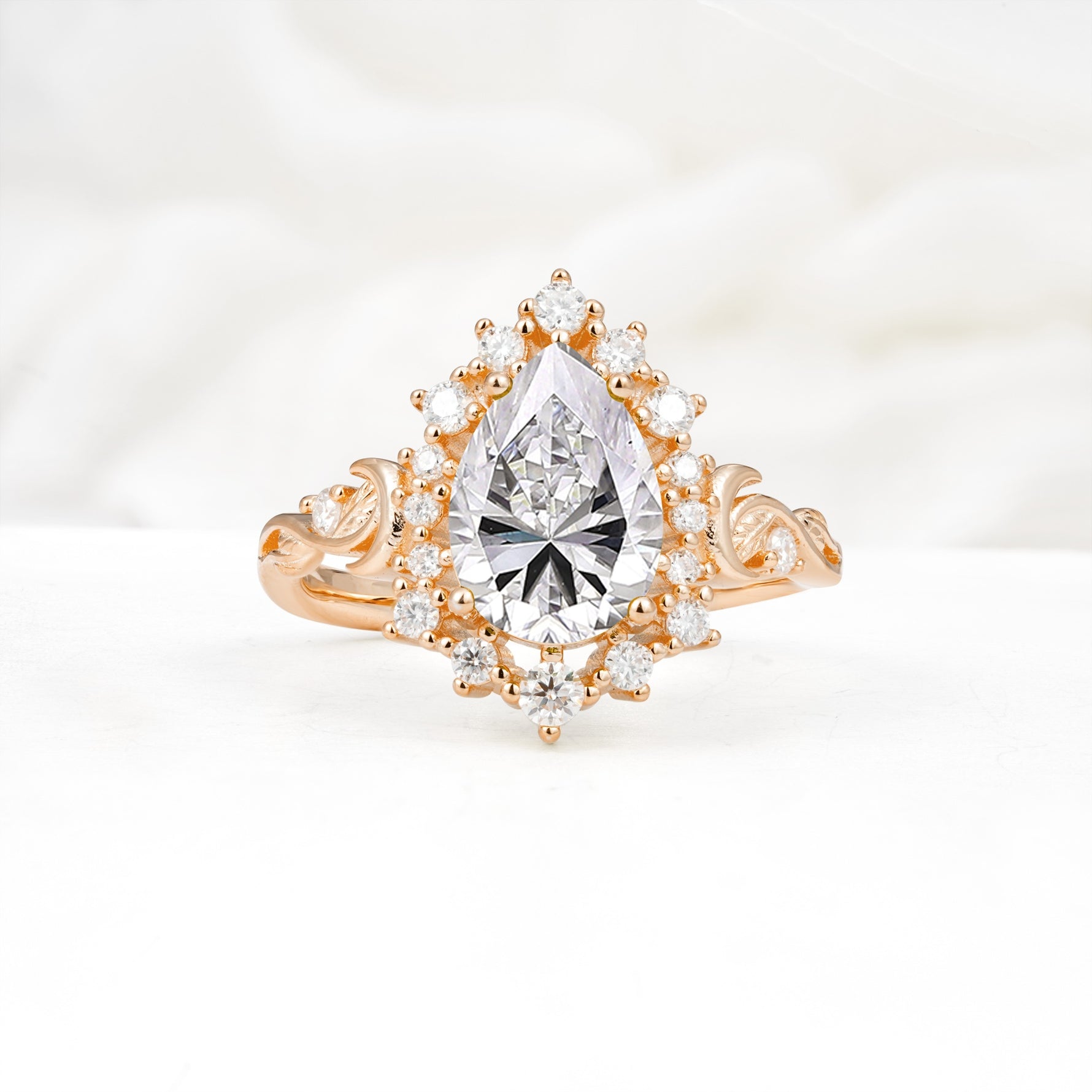 Vintage Pear Cut Halo Ornate Scroll Lab Diamond Engagement Ring - Additional view