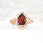 Vintage Pear Cut Halo Ornate Scroll Garnet Engagement Ring - Additional view
