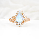Vintage Pear Cut Halo Ornate Scroll Moonstone Engagement Ring - Additional view
