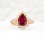 Vintage Pear Cut Halo Ornate Scroll Ruby Engagement Ring - Additional view