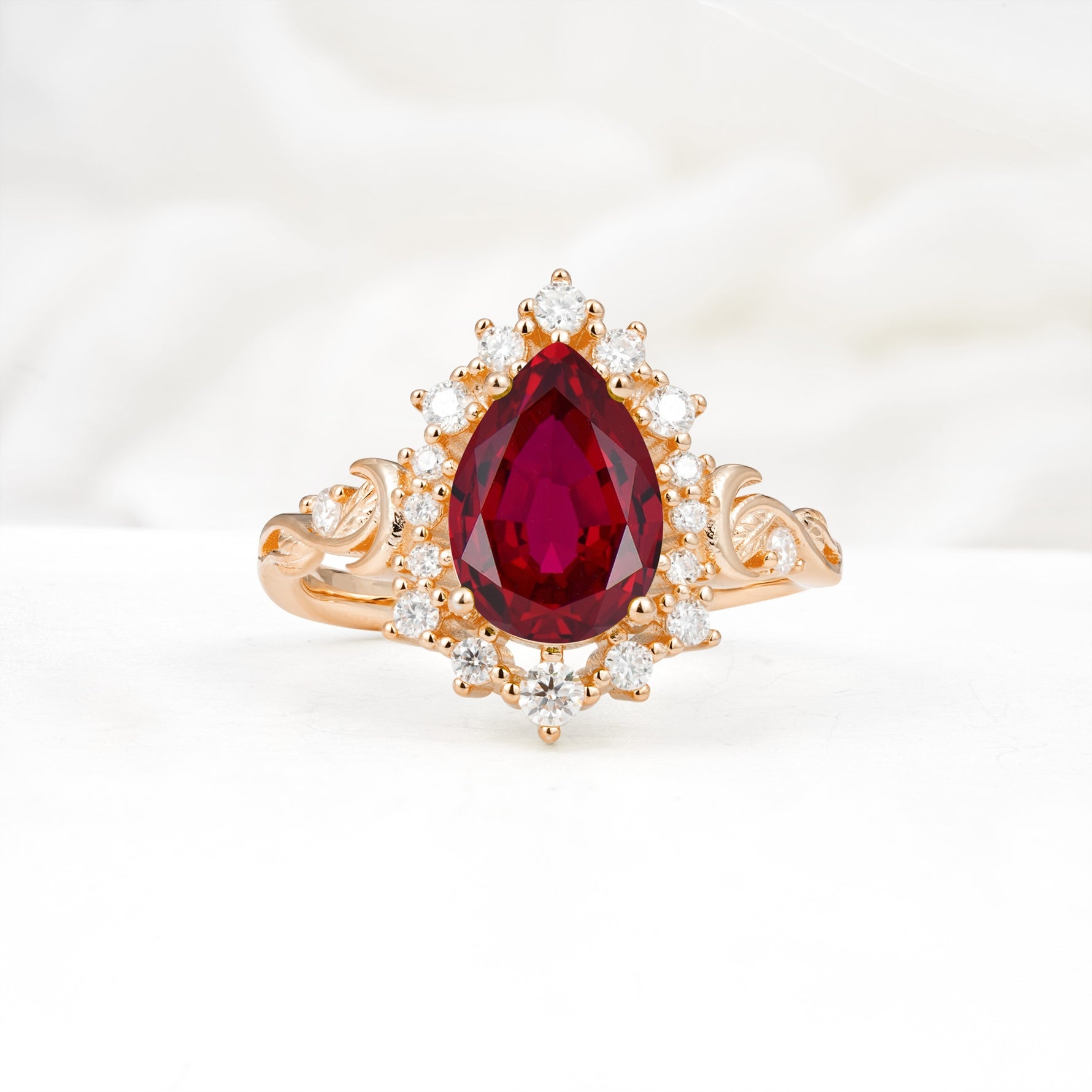 Vintage Pear Cut Halo Ornate Scroll Ruby Engagement Ring - Additional view