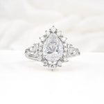 Vintage Pear Cut Halo Ornate Scroll Moissanite Engagement Ring - Additional view