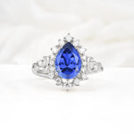 Vintage Pear Cut Halo Ornate Scroll Sapphire Engagement Ring - Additional view