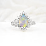 Vintage Pear Cut Halo Ornate Scroll Fire Opal Engagement Ring - Additional view