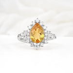 Vintage Pear Cut Halo Ornate Scroll Citrine Engagement Ring - Additional view