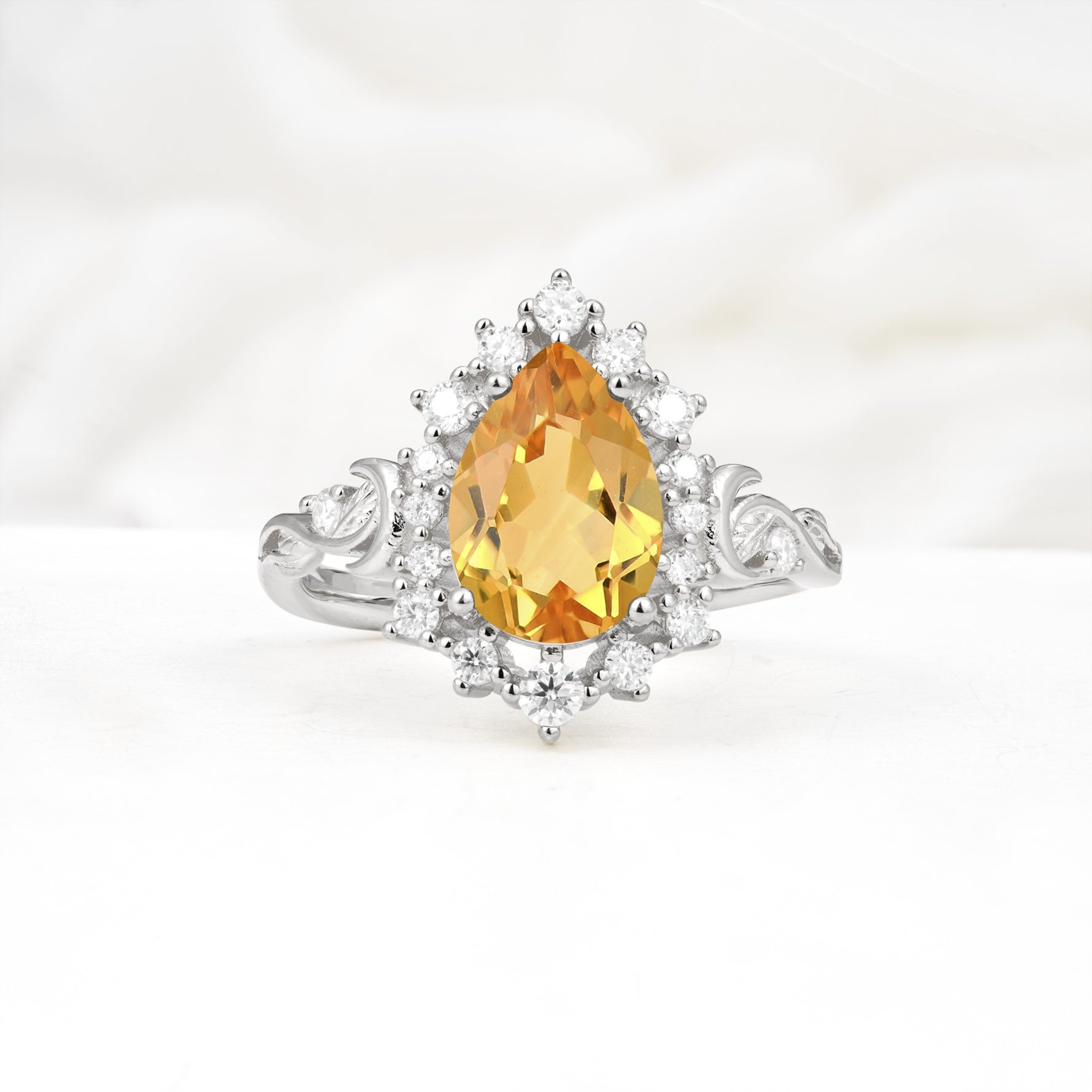 Vintage Pear Cut Halo Ornate Scroll Citrine Engagement Ring - Additional view