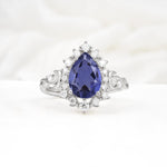 Vintage Pear Cut Halo Ornate Scroll Tanzanite Engagement Ring - Additional view