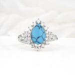Vintage Pear Cut Halo Ornate Scroll Turquoise Engagement Ring - Additional view