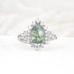 Vintage Pear Cut Halo Ornate Scroll Moss Agate Engagement Ring - Additional view