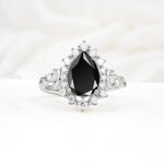 Vintage Pear Cut Halo Ornate Scroll Black Onyx Engagement Ring - Additional view