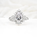 Vintage Pear Cut Halo Ornate Scroll Lab Diamond Engagement Ring - Additional view