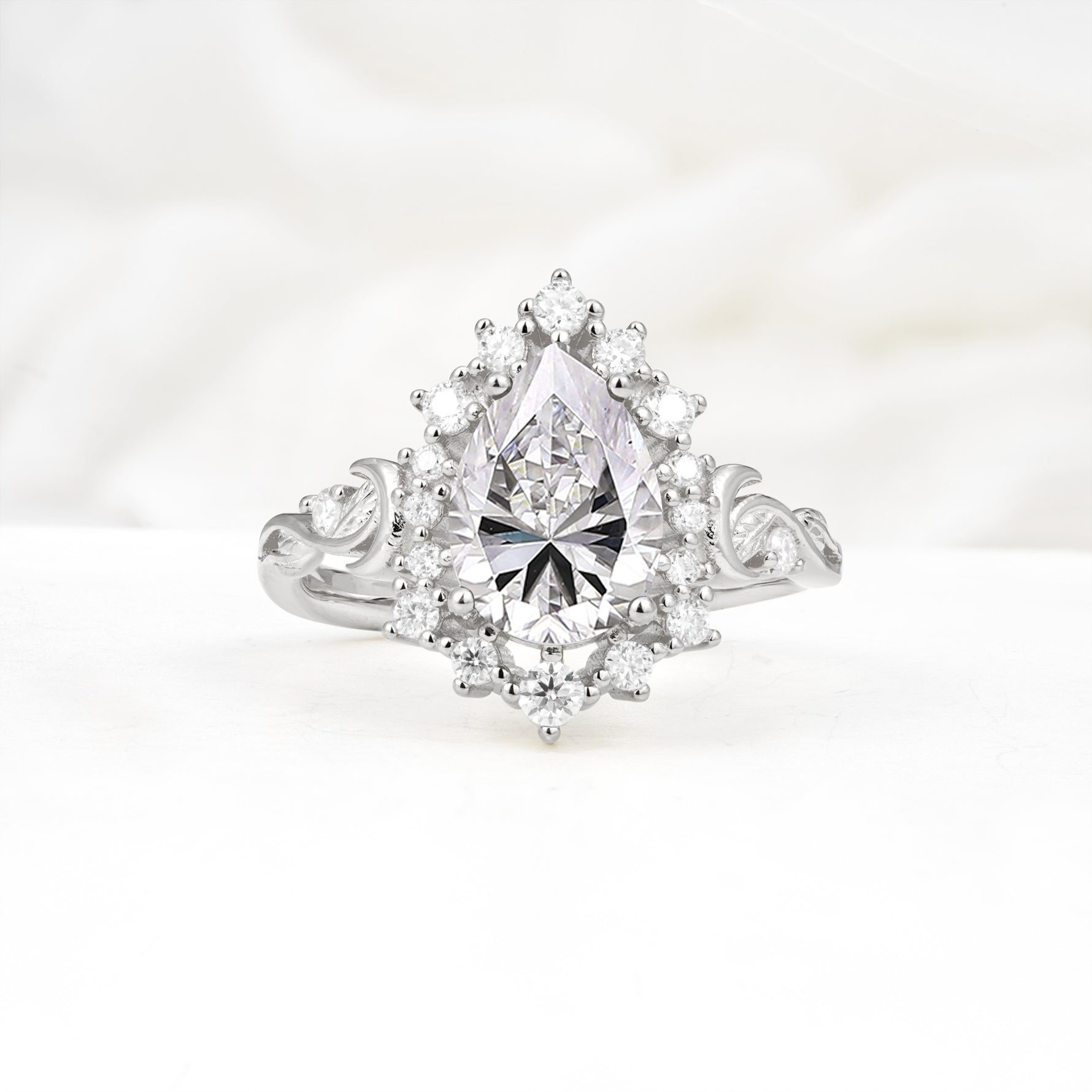 Vintage Pear Cut Halo Ornate Scroll Lab Diamond Engagement Ring - Additional view