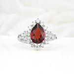 Vintage Pear Cut Halo Ornate Scroll Garnet Engagement Ring - Additional view
