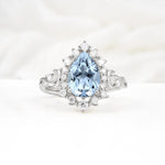 Vintage Pear Cut Halo Ornate Scroll Aquamarine Engagement Ring - Additional view