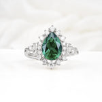 Vintage Pear Cut Halo Ornate Scroll Emerald Engagement Ring - Additional view