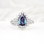 Vintage Pear Cut Halo Ornate Scroll Alexandrite Engagement Ring - Additional view