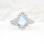 Vintage Pear Cut Halo Ornate Scroll Moonstone Engagement Ring - Additional view