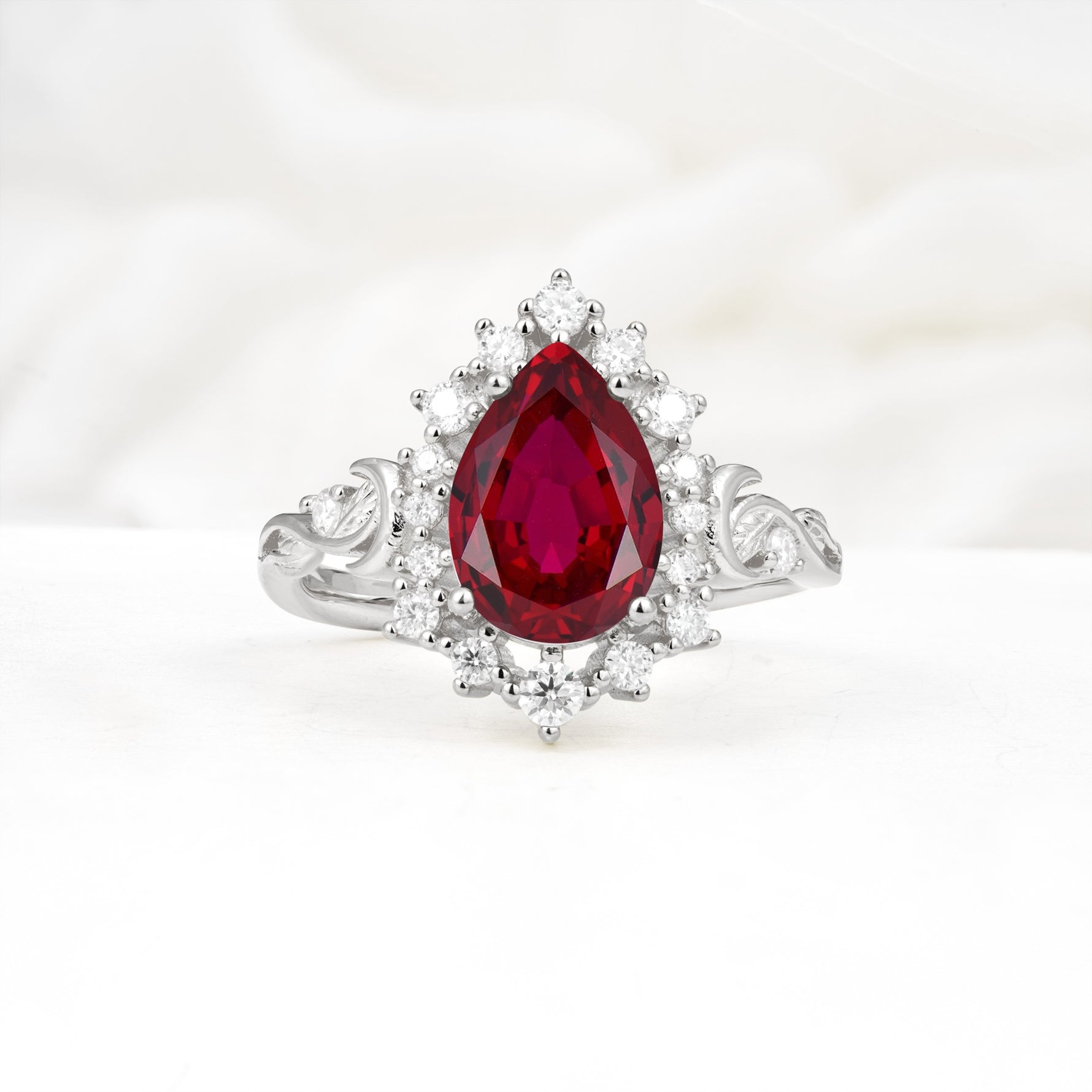 Vintage Pear Cut Halo Ornate Scroll Ruby Engagement Ring - Additional view