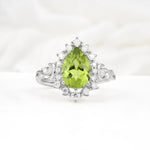 Vintage Pear Cut Halo Ornate Scroll Peridot Engagement Ring - Additional view