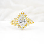 Vintage Pear Cut Halo Ornate Scroll Moissanite Engagement Ring - Additional view